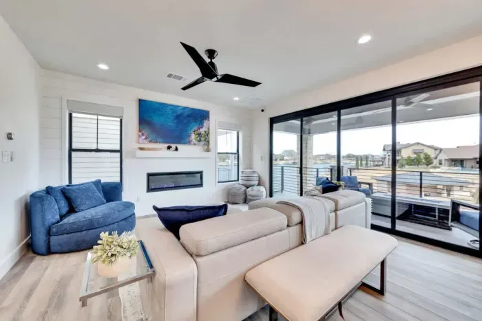 A beautifully lit space, perfect for relaxing or gathering with friends and family.