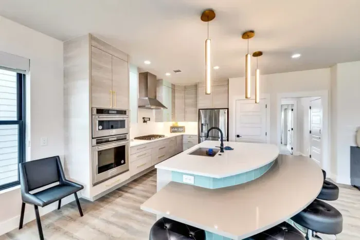 With ample counter space and quality appliances, cooking here is a pleasure.