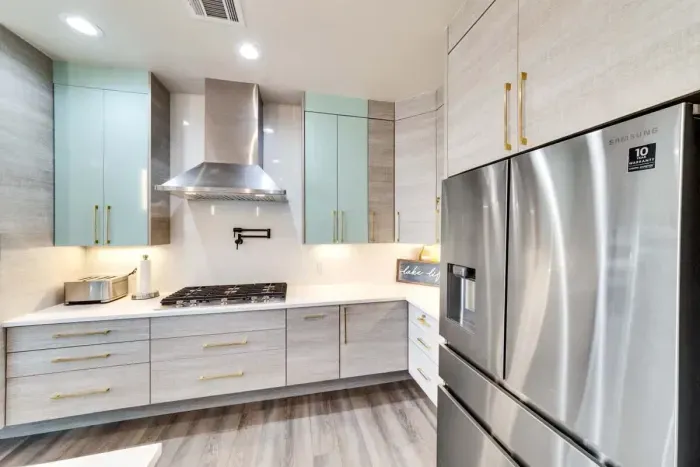 With ample counter space and quality appliances, cooking here is a pleasure.