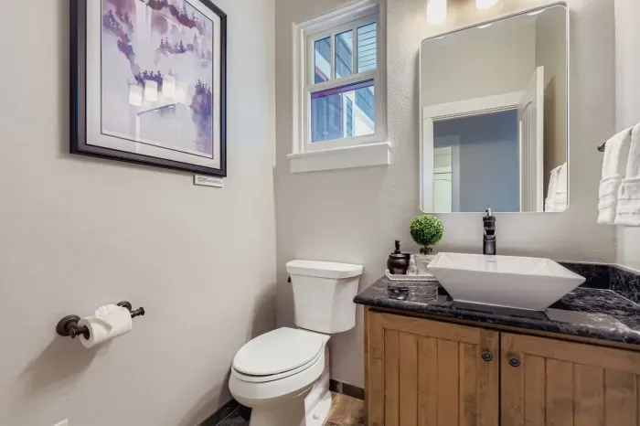 Bright bathroom with modern fixtures and clean design.