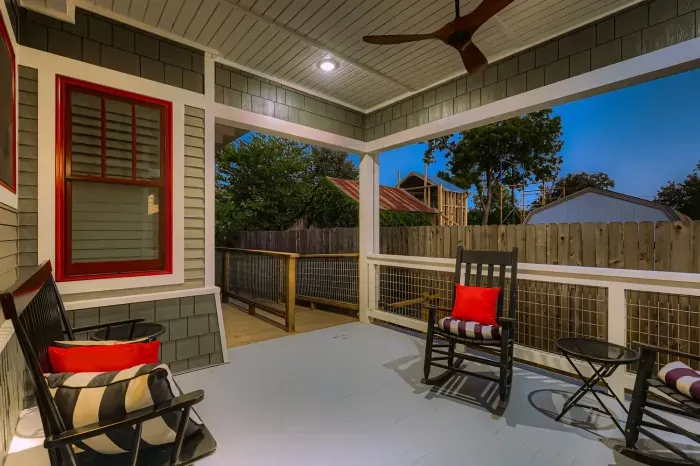 Covered patio area offering shade and comfort.