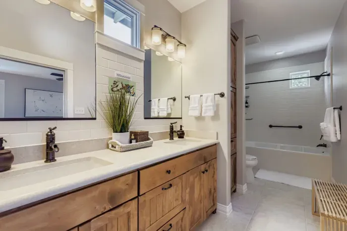 Elegant double vanity bathroom with fresh finishes.