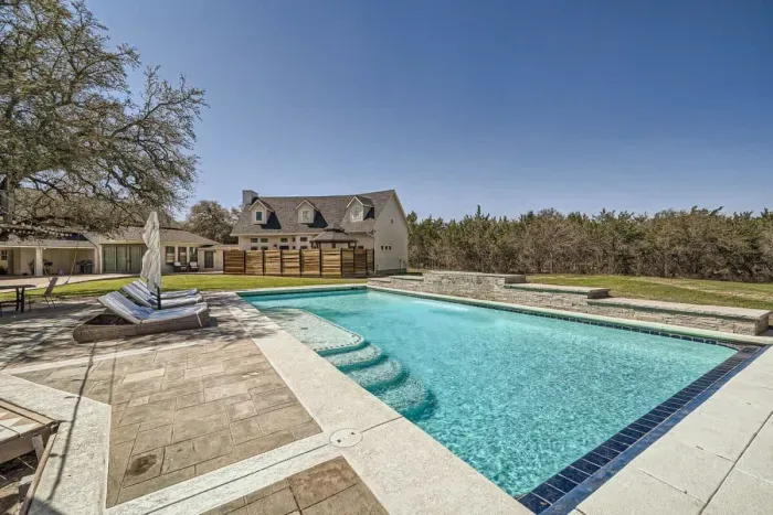 Sparkling pool with sun shelf and countryside views,  just let us know if/when you want to use it!