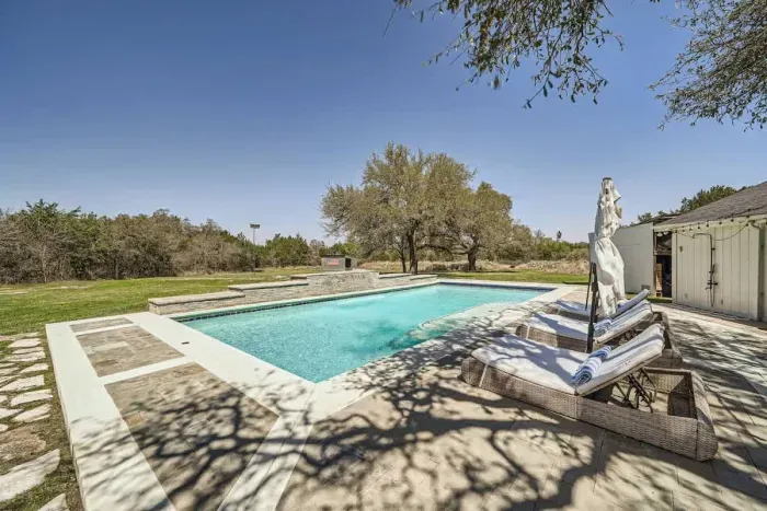 Sunny poolside escape surrounded by peaceful countryside, perfect for lounging and soaking up the sun! Just let us know if/when you want to use it!