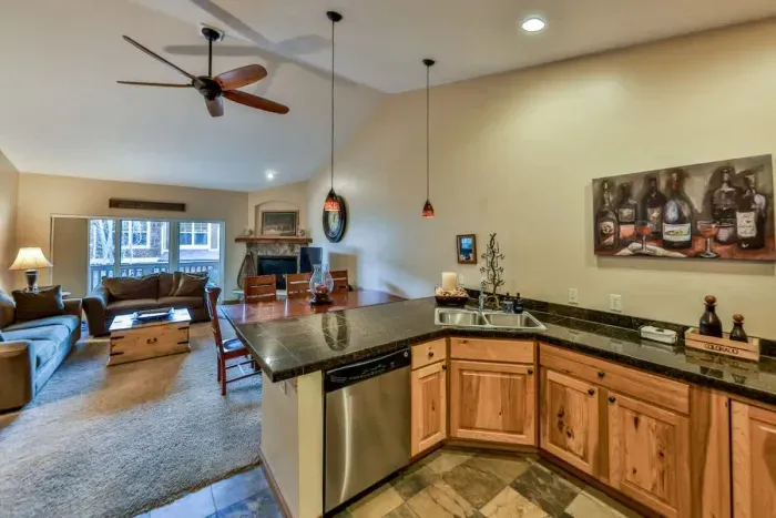 Functional and beautiful, this kitchen comes fully equipped with cookware, utensils, and small appliances.