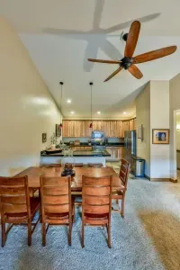 A cozy dining area to enjoy meals, games, or a glass of wine together.