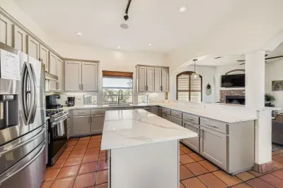 Spacious kitchen with island.