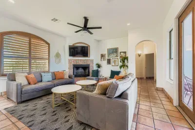 Spacious living room with seating.