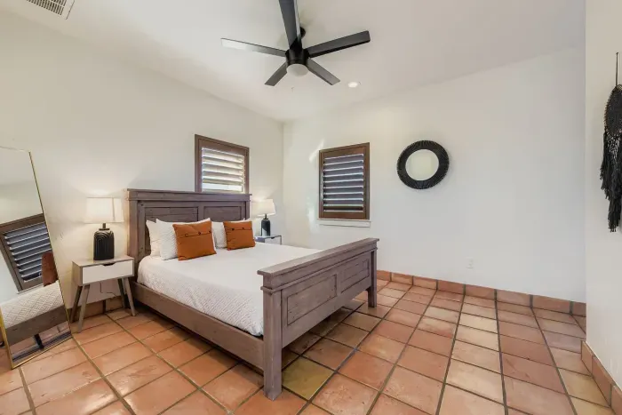 Bedroom with king bed.