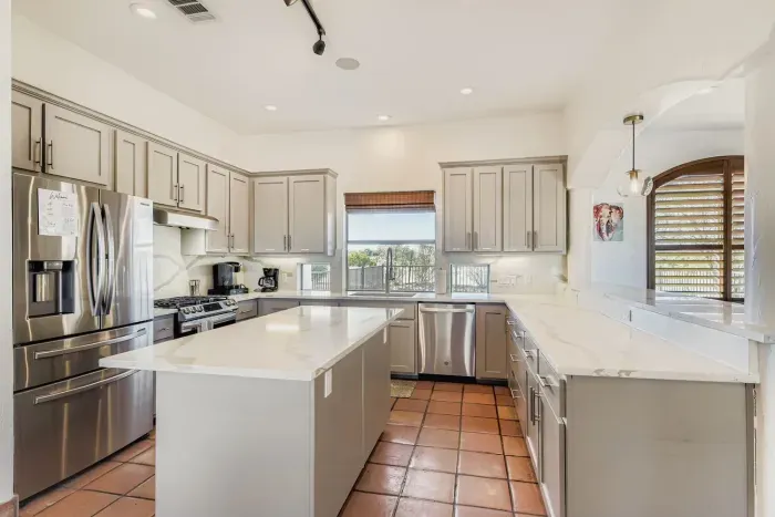 Large kitchen with open layout.