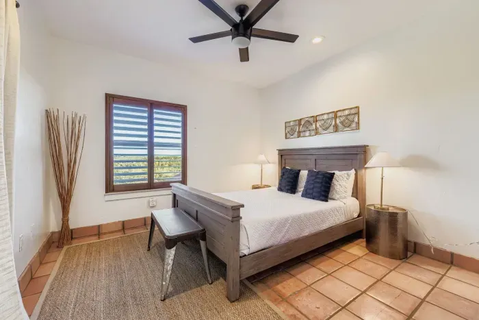 Bedroom with queen bed.