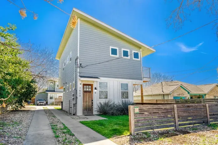 Clean lines and modern architecture in a quiet neighborhood setting.