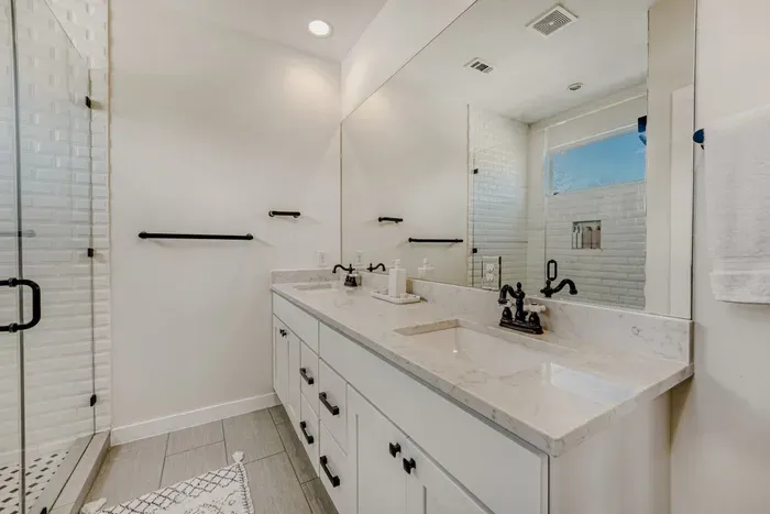 Modern bathroom setup perfect for groups or families.