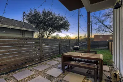 Outdoor lounge space ideal for casual meals or evening drinks.