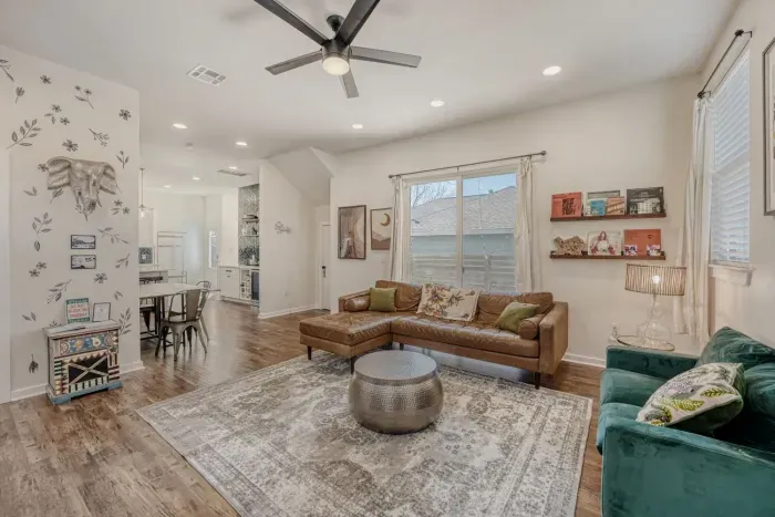 Inviting seating area ideal for relaxing or movie nights.