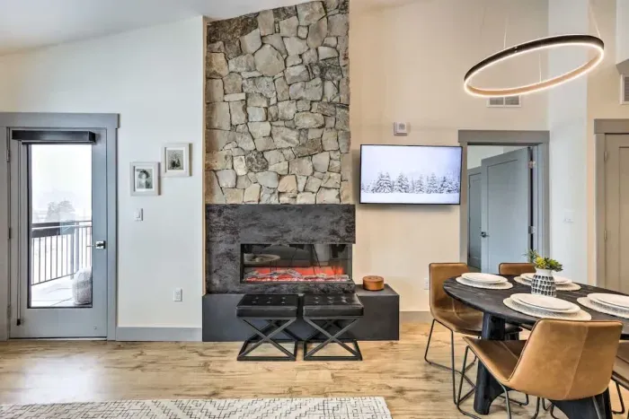 Stylish living room featuring a statement fireplace and elegant decor.