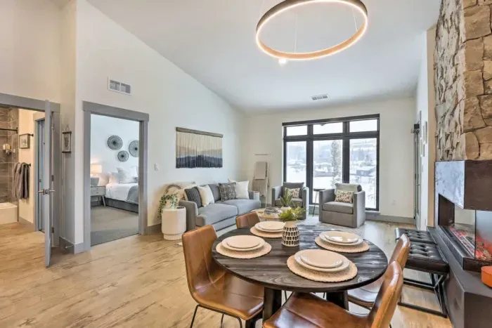 A cozy dining area to enjoy meals, games, or a glass of wine together.