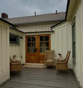 Private back porch seating area