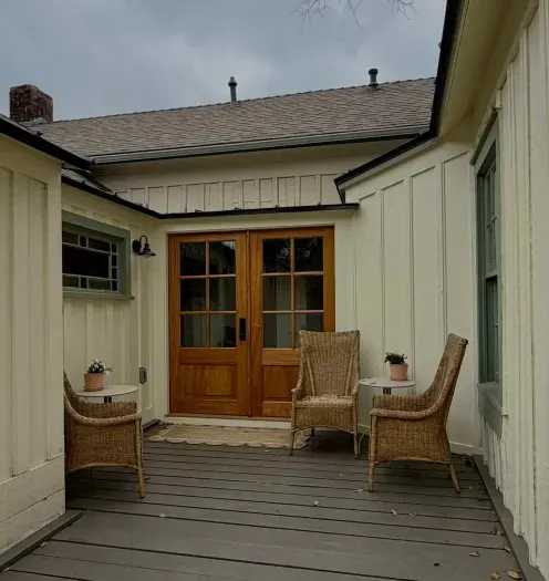 Private back porch seating area