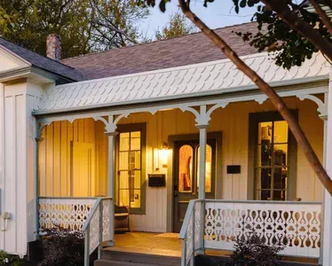 Front porch with evening lighting