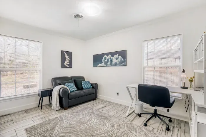 Quiet office area with natural light and comfortable seating