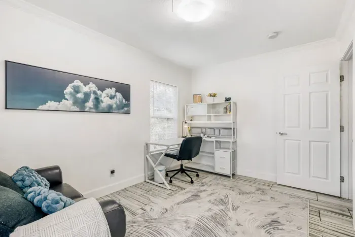 Private home office with a comfortable desk setup