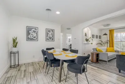 Spacious dining table ideal for family dinners or group gatherings