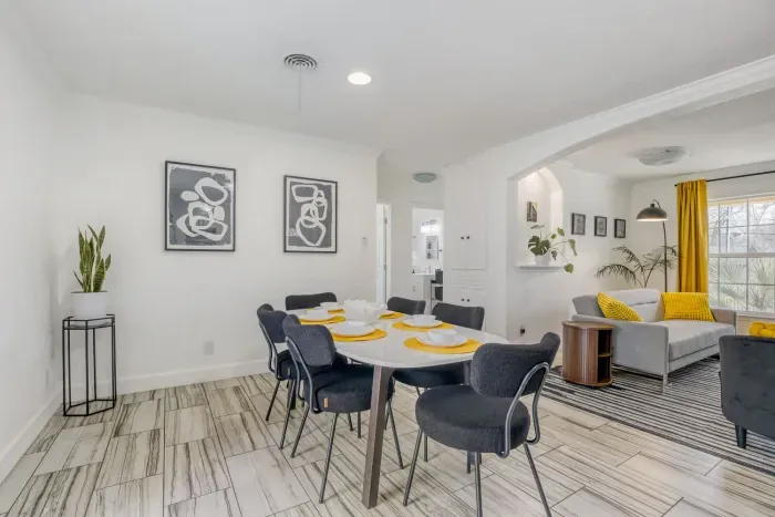 Spacious dining table ideal for family dinners or group gatherings