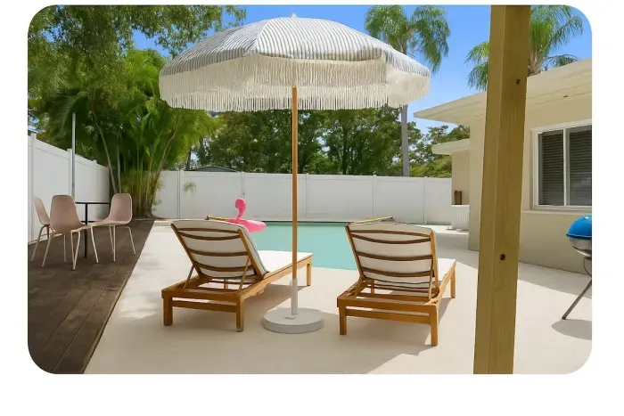 5 Dive into relaxation! Our sparkling pool is the perfect oasis for sunny afternoons and starlit swims.