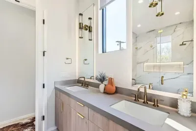 Unwind in our spacious bathroom with modern amenities and a touch of luxury.