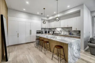 With ample counter space and quality appliances, cooking here is a pleasure.