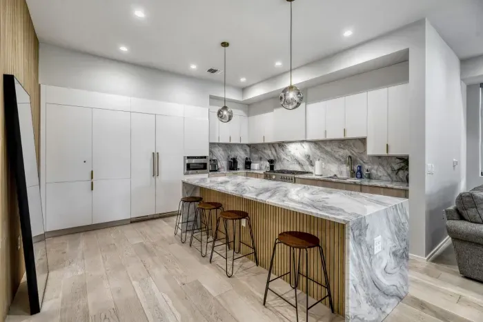 With ample counter space and quality appliances, cooking here is a pleasure.