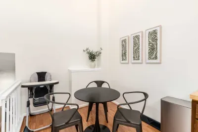 Modern kitchen and dining combo ideal for group entertaining.