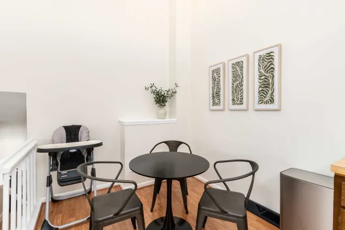 Modern kitchen and dining combo ideal for group entertaining.