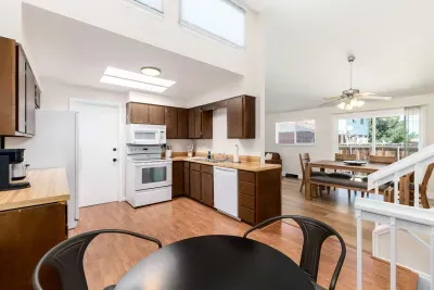Fully equipped kitchen with modern appliances and plenty of prep space.