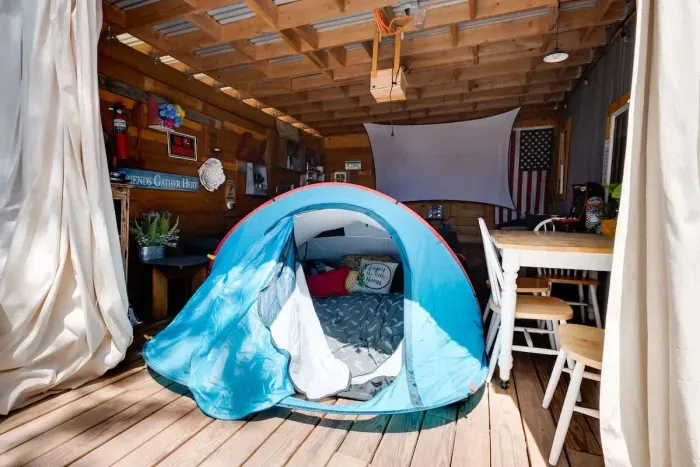 We provide a tent, if you want to have a campout in the treehouse