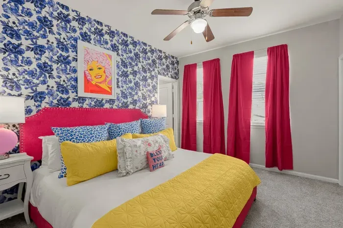 Who doesn't love a little dab of Dolly in their life! The Southern Belle's Room shown here overlooks the pool.