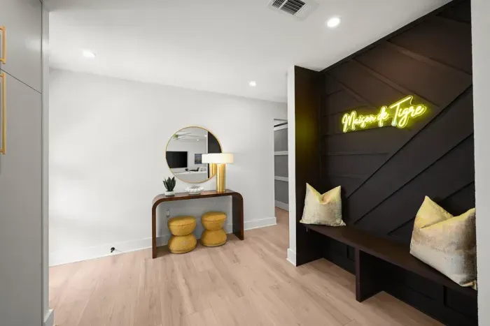 Modern entryway with elegant décor and plenty of natural light.