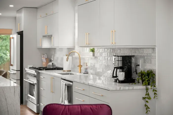 The open-concept kitchen makes preparing meals easy and enjoyable.