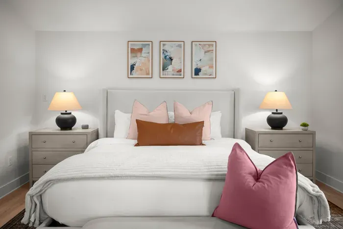 Enjoy a peaceful night's sleep in the beautifully appointed primary bedroom.