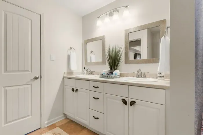 Downstaits dual vanity is a dream.