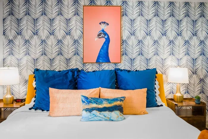 Beautiful colors in this king size bedroom.