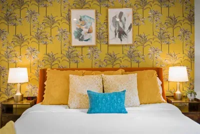 Vibrant colors in the downstairs master.