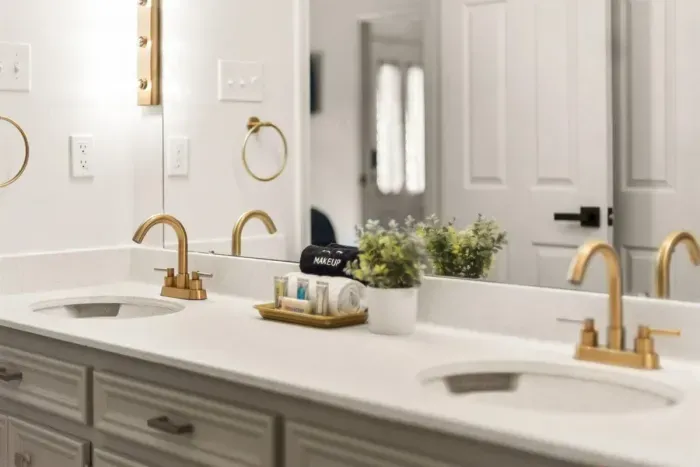 Chic master bath featuring a spacious dual vanity.