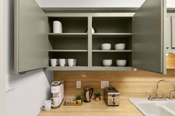 Coffee bar and breakfast necessities. 