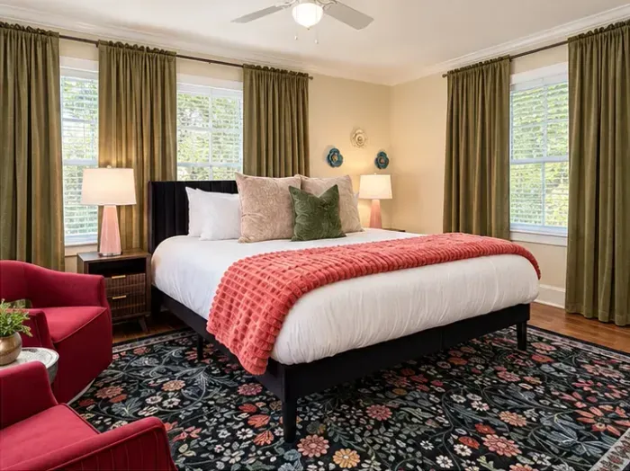 Large king bedroom with natural light and sitting area to take a load off after a long day in BR!