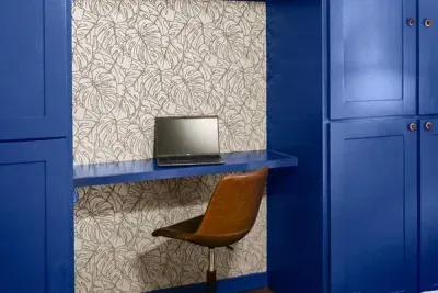Work in style: Sleek blue-themed laptop table offering both comfort and elegance