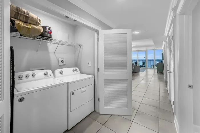 Washer and dryer available to wash and dry your clothing.