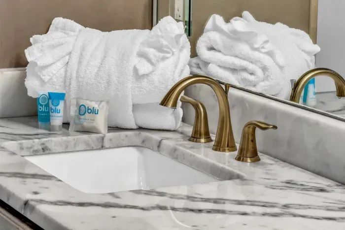 Master bathroom with hotel amenities.  