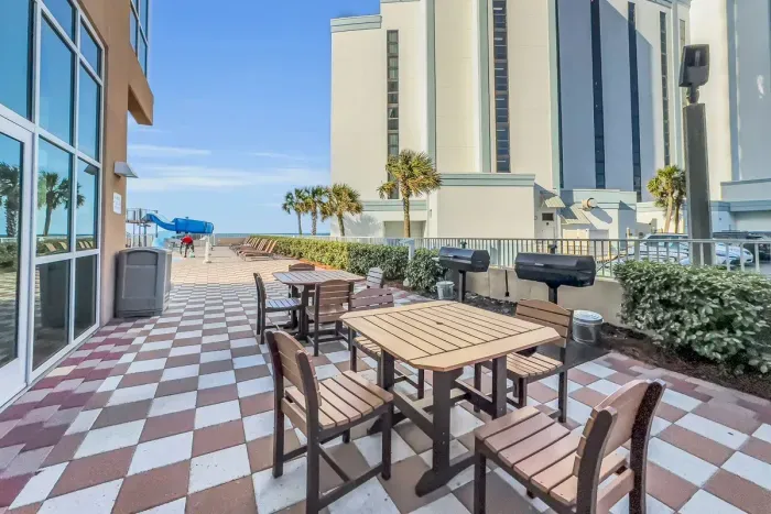 Nice seating area outside for families to hang out and relax.